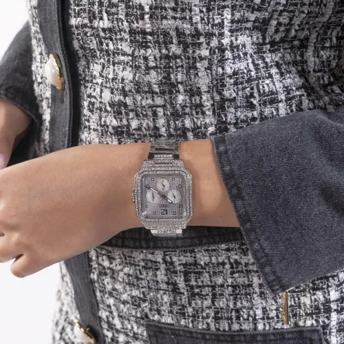 Vista 6 de GUESS US - Reloj cuadrado multifunción para mujer plateado