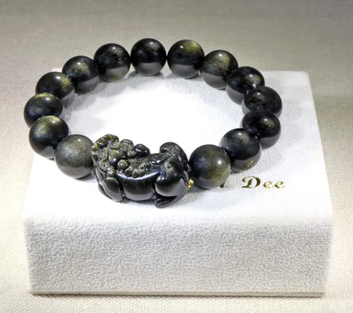 Vista 7 de Jan Dee Pulsera de cristal PiXiu de obsidiana natural y semipreciosa