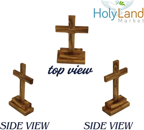 Vista 3 de Holy Land Market Cruz de altar de pie de madera de olivo de 6 pulgadas, tallada a mano en Belén por artesanos cristianos, crucifijo de mesa