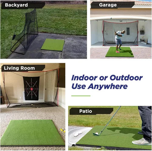 Vista 6 de Golfguru Golf Mat, 5x4ft/5x5ft Dense Elite Golf Hitting Mats Practice with 10 Balls, 9 Tees, Heavy Duty Artificial Hitting Training Matt for