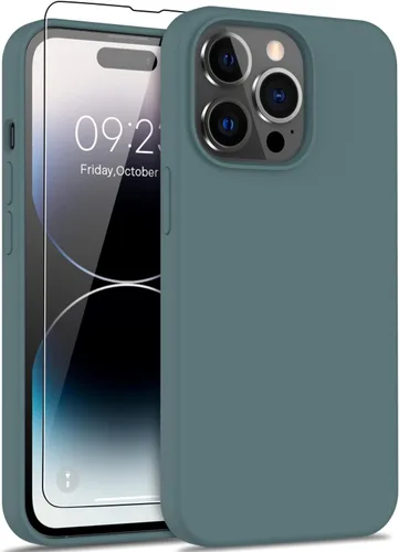 Vista 23 de bemal Funda para iPhone 14 Pro con protector de pantalla, silicona líquida de ajuste delgado, forro de microfibra suave, diseñada para mujeres