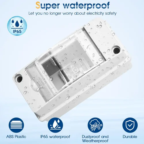 Vista 2 de Caja de Protección de Distribución Impermeable, Caja Eléctrica de Disyuntores de Plástico ABS y Cubierta Transparente IP65, para Disyuntor de Pared