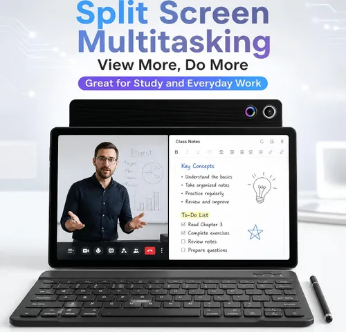 Vista 15 de Jeazans Tablet Android 16 de 10.1 pulgadas, paquete de tableta 2 en 1 con teclado, mouse inalámbrico, lápiz capacitivo, funda de cuero, cámara