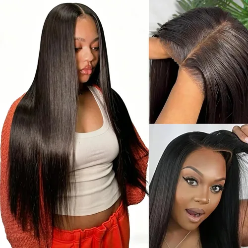 Vista 16 de Pelucas de encaje frontal rectas de cabello humano bunGiol pre arrancadas con cabello de bebé HD Pelucas de encaje frontal 13x4 sin pegamento
