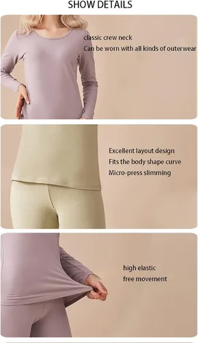 Vista 2 de Womens Thermal Underwear Set Womens Sleepwear Casual Crew Neck Tops Slim Fitted Lightweight Base Layer Shirts