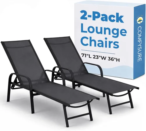Vista 9 de ComfySure Sillones de metal para exteriores, juego de 2 con reposabrazos, reclinables ajustables en 5 posiciones, acabado antioxidante resistente a