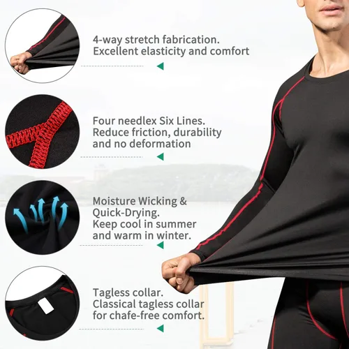 Vista 3 de Camiseta de compresión para hombre, de manga larga, atlética, para entrenamiento, camiseta deportiva activa, camiseta interior de ajuste seco