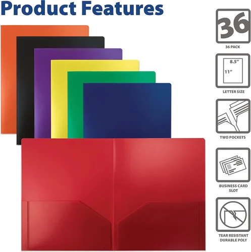 Vista 3 de Better Office Products Carpetas de polietileno con 2 bolsillos, 36 piezas