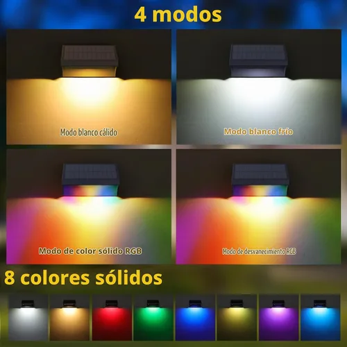 Vista 3 de NIORSUN Luces de valla para exteriores, paquete de 6 luces solares LED impermeables para valla con batería de 1500 mAh, blanco cálido/blanco Negro