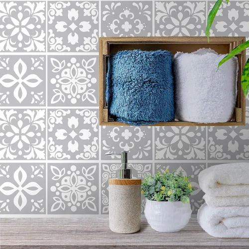 Vista 8 de WALPLUS 24 calcomanías de azulejos de 6 pulgadas para despegar y pegar, pintura en muro, extraíble, impermeable, autoadhesivas, de vinilo