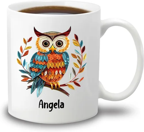 Vista 26 de Taza de café blanca personalizada con nombre de amante de escarabajos, taza de café personalizada de origami de 11 15 onzas, taza de café floral