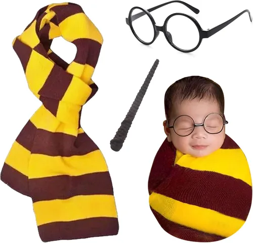 Vista 8 de M&G House Accesorios de fotografía para recién nacidos, bufanda mágica, gafas de mago, varita de ganchillo, accesorios de sesión de fotos de bebé