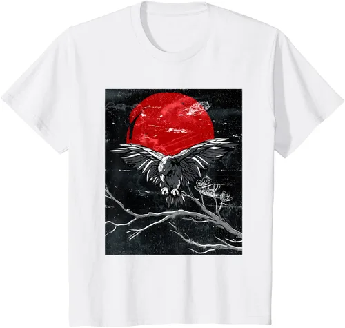 Vista 64 de Red Moon Raven - Camiseta japonesa de cuervo negro, Negro, S