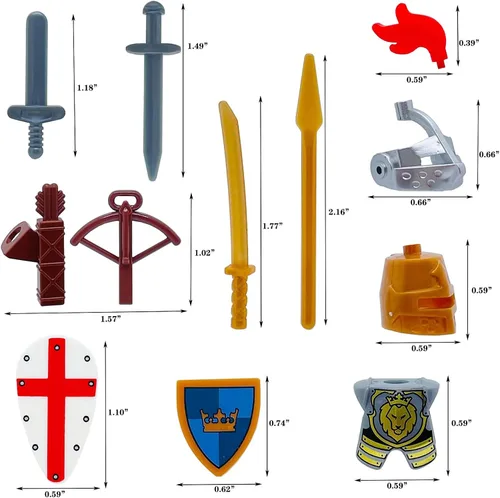 Vista 5 de Miutrue Paquete de accesorios de armamento medieval de caballero para construir armadura de juguete, casco, flecha de arco diseñado para mini