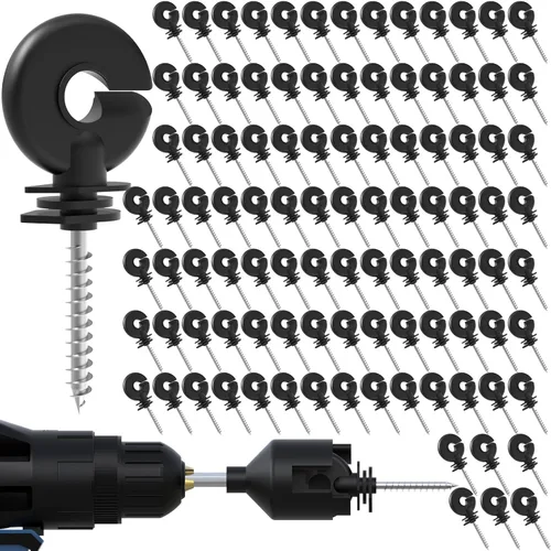 Vista 9 de NQN 30 Piezas Aisladores Negros para Cerca Eléctrica, Aislador de Rosca, Poste de Anillo para Cerca, Aislador para Poste de Madera y 1 Pieza