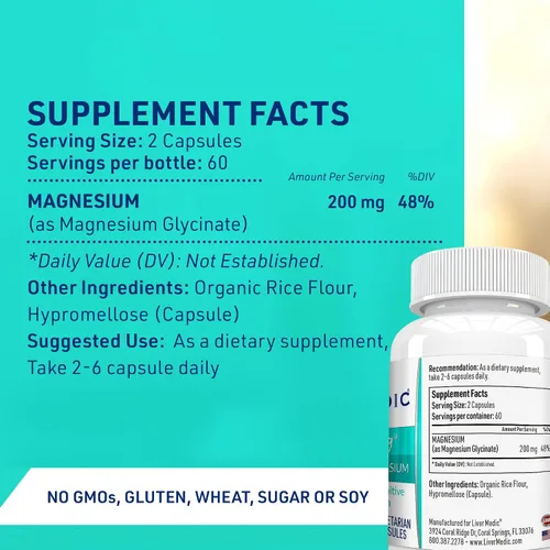 Vista 3 de Relaxity Suplemento de quelato de glicinato de magnesio de alta absorción Calambres musculares Salud ósea Apoyo para el sueño Limpio NonGMO 120