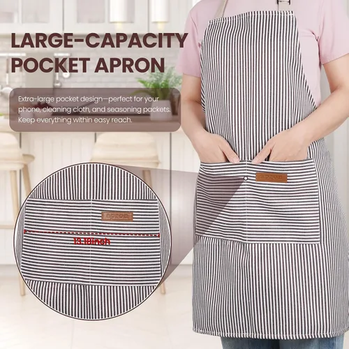 Vista 5 de Serrenf Paquete de 2 delantales, delantales de cocina de cocina, delantal ajustable con 2 bolsillos para hombres y mujeres, delantal de chef