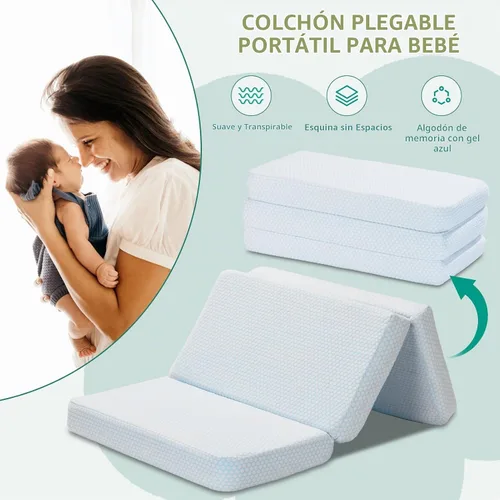Vista 5 de Colchón de triple pliegue para jugar, 38 x 26 pulgadas, espuma viscoelástica transpirable de doble capa