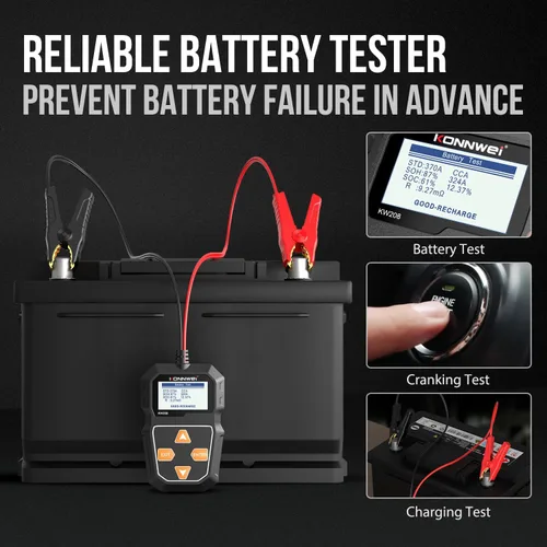 Vista 4 de KONNWEI KW208 12V Probador de Batería de Coche, Probador de Carga de Batería Automotriz 12V Probador de Arranque de Alternador Digital Analizador