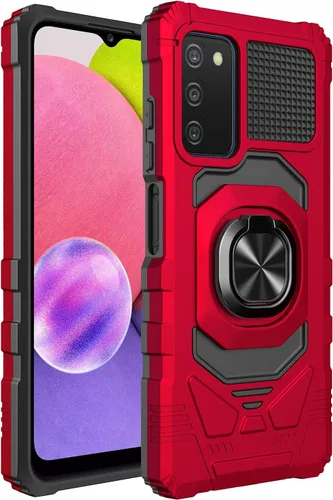 Vista 3 de Para Samsung Galaxy A03S, A03 SE 5G (SM-A037) - Funda protectora a prueba de golpes con soporte de anillo - RS7 Rojo