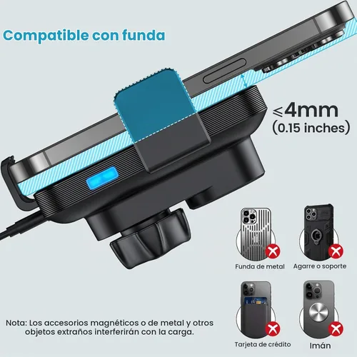 Vista 5 de APPS2Car Cargador inalámbrico para coche, ranura para CD, sujeción automática de 15 W, carga rápida Soporte de teléfono resistente para iPhone 17