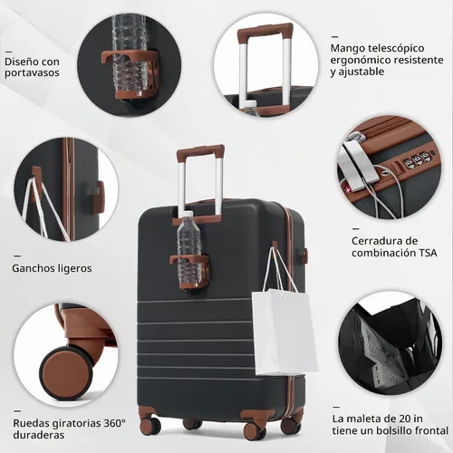 Vista 2 de Merax 3 piezas expandible ABS Hardshell equipaje Sets Spinner Wheel Maleta TSA Lock Suit Case, Apertura frontal negra, Juego de 2 piezas, Maleta