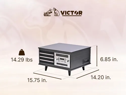 Vista 3 de VICTOR VWRP-3700 Monroe - Tocadiscos retro 8 en 1 y centro de entretenimiento con Bluetooth y altavoces integrados, grafito