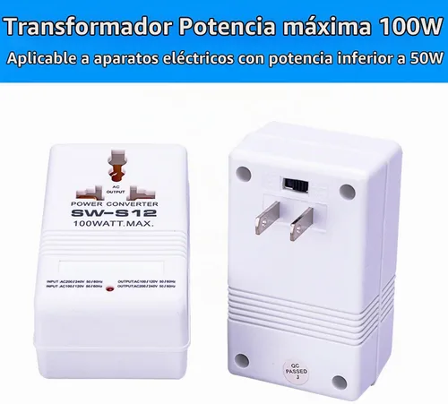 Vista 7 de Convertidor de voltaje de alimentación de 110 V a 220 V para subir y bajar transformador de 100 vatios para viajes, color blanco