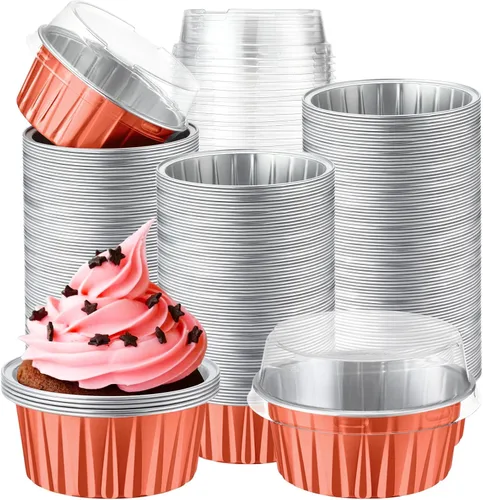 Vista 26 de Paquete de 200 forros de aluminio para cupcakes con tapas, color negro, liso 5 oz Round Baking Cup, Disposable Ramekin Container, Wedding