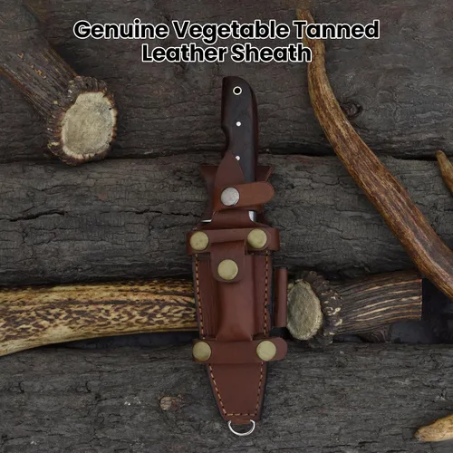 Vista 8 de Knives Ranch Cuchillo de Caza Artesanal de 9-1/2"- Cuchillo de Bushcraft y Campamento de Acero Damasco con Espiga Completa- Mango de Palisandro