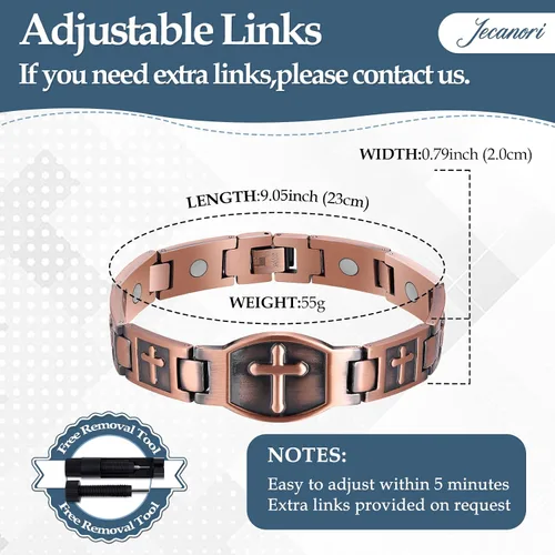 Vista 2 de Jecanori Pulseras magnéticas de cobre eficaces para hombres, pulsera magnética ultra fuerte con tamaño también
