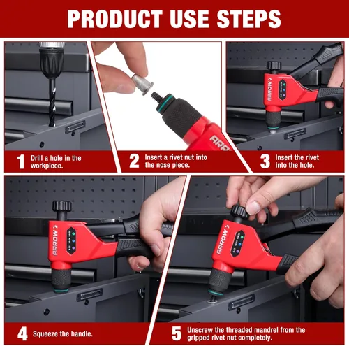Vista 7 de Herramienta de tuerca de remache de flecha, kit de pistola de tuerca de remache de 8 pulgadas diseñada para espacios reducidos Rivet Nut Setter