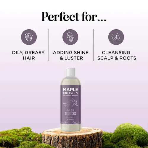 Vista 5 de Champú Sage anticaspa con argán, jojoba y spikenard orgánico, 100% natural, sin sulfatos, tratamiento para hombres y mujeres, fórmula antiséptica