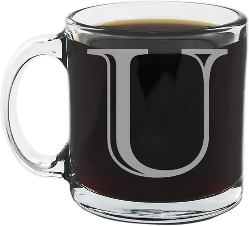 Vista 18 de Spotted Dog Company Taza de café de vidrio transparente con monograma grabado de 12 onzas (letra A), regalos de café personalizados de la A a la Z
