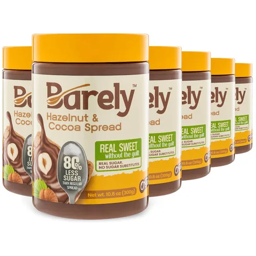 Vista 10 de Barely Crema de cacao con avellana, bajo en azúcar, vegano y keto Real sugar micromilled 10x sweeter — just 3.2g sugar per serving. Vegan