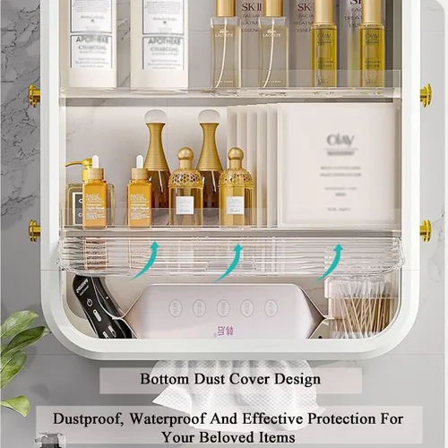 Vista 3 de JATIBOSH Organizador de cosméticos montado en la pared, estante de tocador para el hogar, sin perforación, productos para el cuidado de la piel