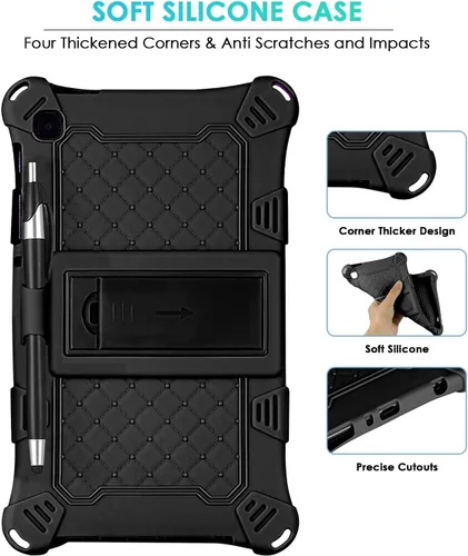 Vista 6 de DETUOSI Funda para Samsung Galaxy Tab A7 Lite de 8.7 pulgadas, con lápiz capacitivo y correa para el hombro, funda protectora ligera de silicona