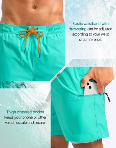Vista 5 de G Gradual Mens Swim Trunks with Compression Liner 5 inch Inseam Quick Dry Bathing Suits with Zipper Pocket-No Thigh Chafing
