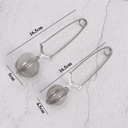 Vista 2 de Colador de té de malla de acero inoxidable con asa, filtro de metal, bola de filtro de té, café, hierba, especias, difusor de té (1 unidad, pequeña)