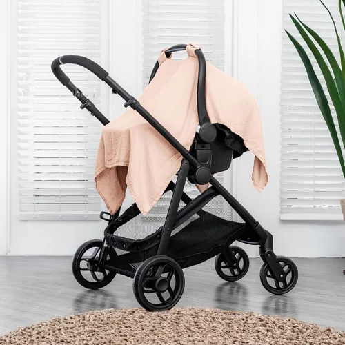 Vista 2 de Comfy Cubs Funda para Asiento de Coche de Bebé - Mezcla Suave y Transpirable de Rayón de Bambú y Algodón Muselina - Toldo Ligero para Protección