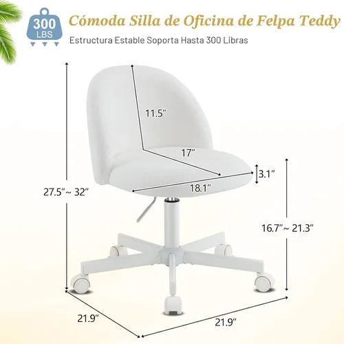 Vista 2 de VINGLI Silla de tocador moderna con respaldo, silla de escritorio de terciopelo para niñas, silla de oficina pequeña con ruedas silenciosas, Blanco