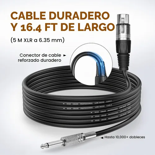 Vista 4 de OneOdio Micrófono dinámico con cable ON55 para cantar, cable XLR de 16.4