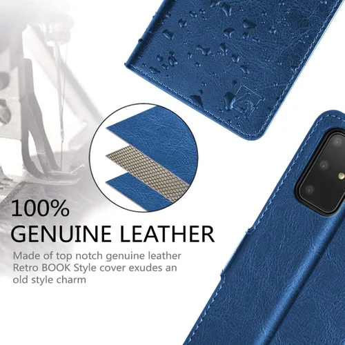 Vista 6 de Belemay Funda tipo cartera para Galaxy S20+ Plus, de piel auténtica, con bloqueo RFID, funda protectora con tapa, cierre magnético con función atril
