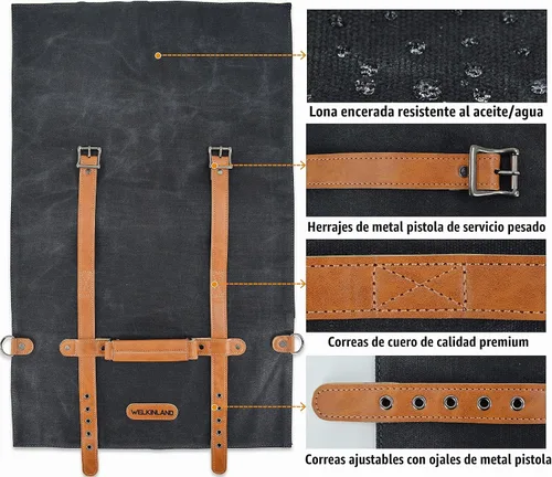 Vista 7 de WELKINLAND Bolsa enrollable de cuchillos con 14 bolsillos, Bolsa enrollable de cuero de lona encerada, Porta cuchillos, Bolsa enrollable
