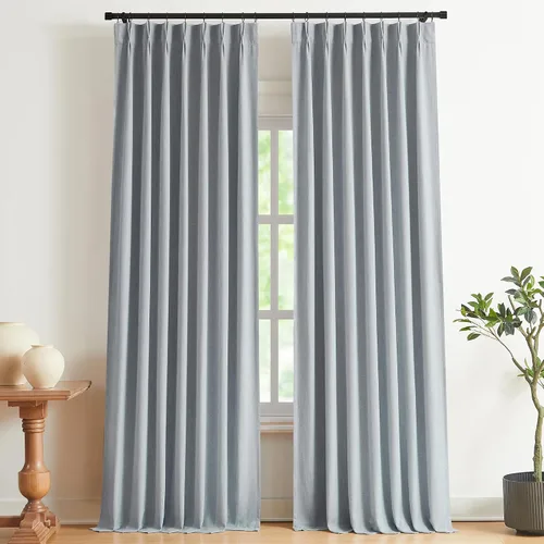 Vista 48 de Vision Home Cortinas marrones con pliegues pinzados, opacas completas, cortinas de ventana de lino mezclado para oscurecer la habitación, cortinas