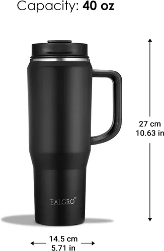 Vista 4 de EALGRO Botella de agua aislada de 40 onzas con popote y asa, frasco de agua deportivo de metal grande, taza de café de viaje de acero inoxidable