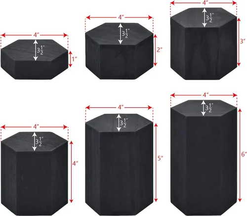 Vista 2 de MOOCA - Soporte de exhibición hexagonal de madera para accesorios 6-piece black wooden hexagon riser set creates tiered displays for jewelry