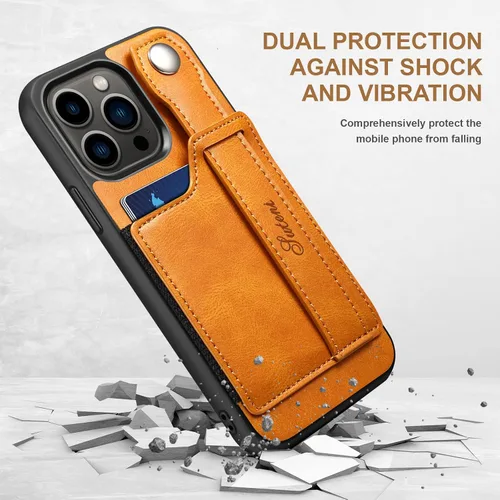 Vista 8 de Funda para iPhone 15 Pro Max 2023, de piel sintética, con ranura elástica para tarjetas, cierre magnético, correa de mano, funda protectora