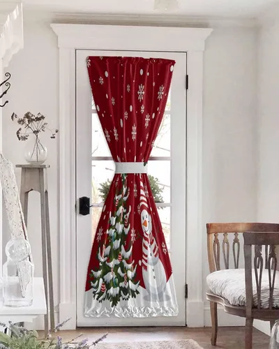 Vista 22 de Cortinas de puerta francesa de Navidad para ventana de puerta, panel de cortina con bolsillo para barra con alzapaños para luz lateral delantera