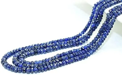 Vista 2 de Collar de zafiro azul genuino de 3 hebras, cuentas de Rondelle facetadas, collar de cuentas de zafiro, impresionante y elegante collar de piedra